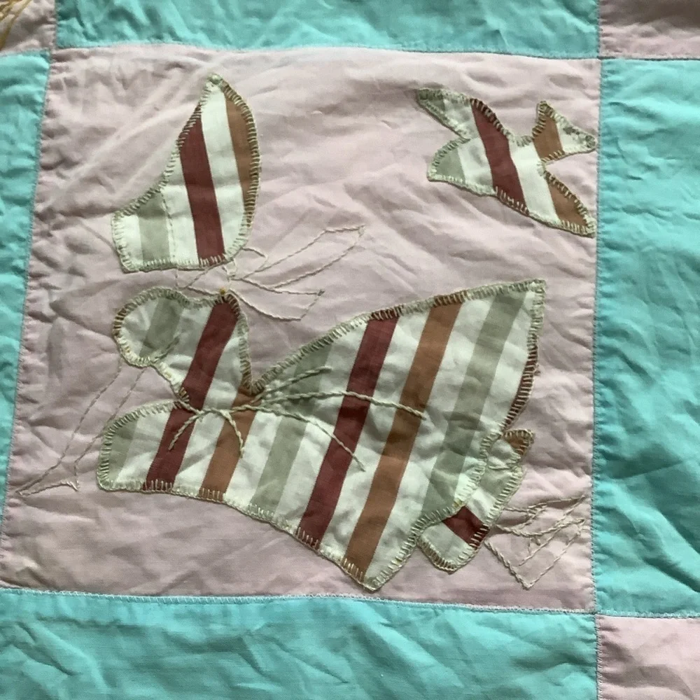 Vintage Machine Stitched Hand Appliqué Hand Stitched Bonnet Girl Bird Quilt